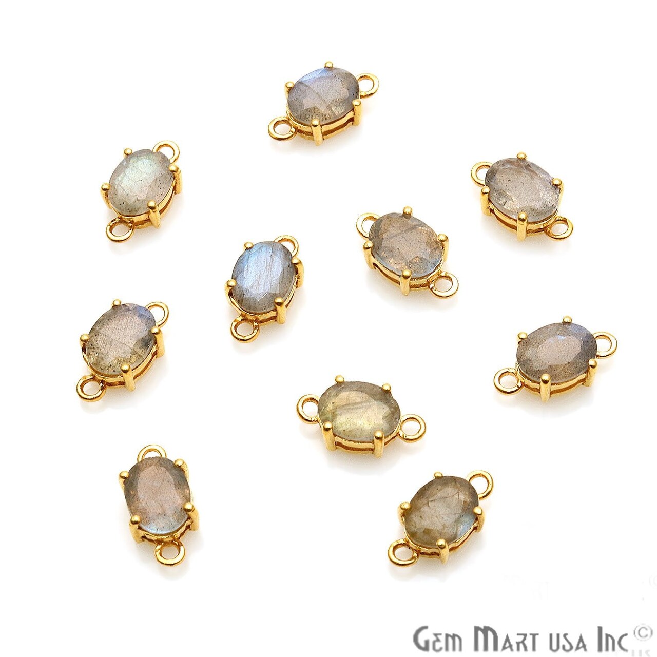 Gemstone Bracelet Charm, Oval 6x8mm Prong Setting, Gold Plated Double Bail, Connector Pendant, GemMartUSA (50310)